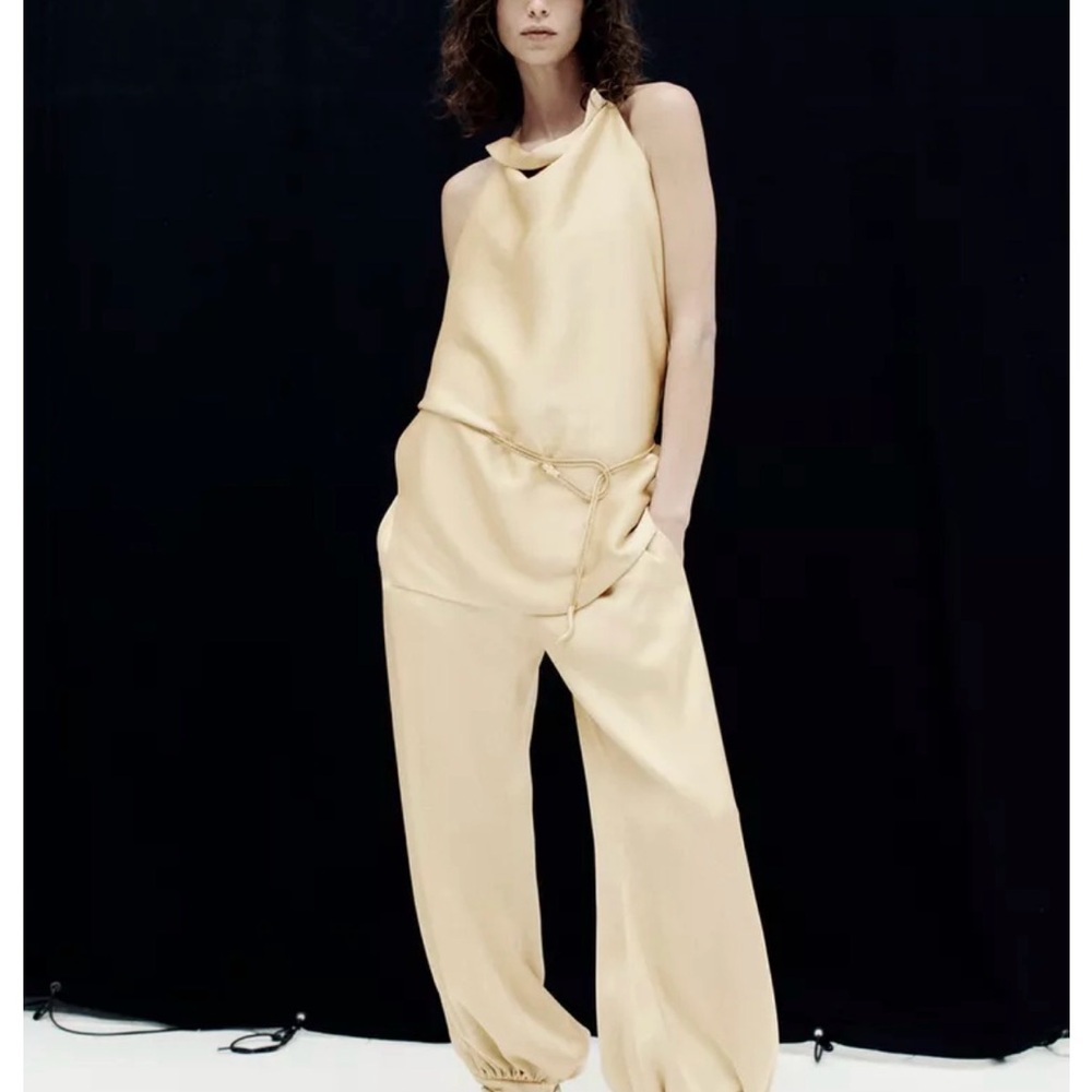 SET ZW COLLECTION SATIN HALTER TOP AND BALLOON PANTS